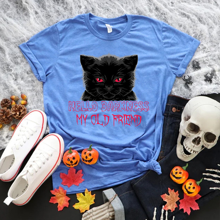 Black Cat Hello Darkness My Old Friend Shirt Black Cat Halloween Themed Shirt Clothing