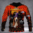 Basset Hound Dog Happy Halloween Hoodie Dog Graphic Spooky Halloween Mens Clothing