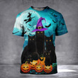 Black Cat Halloween Shirt 3D Print Witch Hat Pumpkin Black Cat T-Shirt Mens Womens