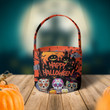 Sugar Skull Pumpkin Happy Halloween Fabric Basket Bag Spooky Halloween Themed Gifts