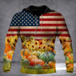 Pumpkins And Sunflowers American Flag Hoodie Happy Fall Patriotic Hoodie Friendsgiving Gift