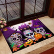 Purple Ribbon Sugar Skulls Halloween Doormat Cancer Awareness Welcome Mat Halloween Decor