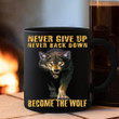 Wolf Never Give Up Never Back Down Become The Wolf Mug Funny Coffee Mugs For Adults