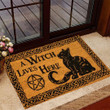 Black Cat A Witch Lives Here Doormat Halloween Welcome Mats Inside House Decorations