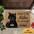 Custom Black Cat Welcome To The Shitshow Hope You Brought Alcohol Doormat Cat Lover Funny Mats