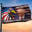 Wanted For President 2024 Trump Flag Patriotic Eagle Donald Trump Mugshot Flag MAGA Merch