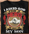 I Asked God For A Hero He Sent Me My Son T-Shirt Father And Son Fist Bump Shirt Gift