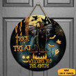 Personalized Black Cat Trick Or Treat Welcome Halloween Wooden Sign Black Cat Themed Gifts