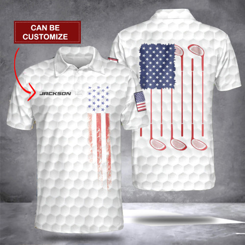 Personalized American Flag Golfer Golf Polo Shirt Patriotic Best Golf Gifts For Men