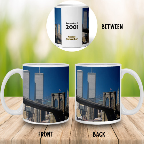 911 Twin Towers and Brooklyn Bridge Mug September 11 2001 Never Forget Coffee Mug