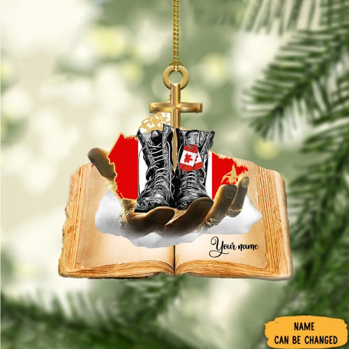 Personalized Jesus Hands Holding Canada Veteran Ornament Memorial Veteran Ornament Christmas Tree Decor