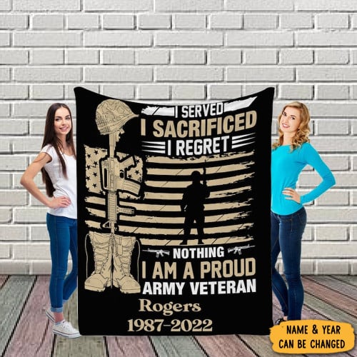 Personalized Proud Army Veteran Fleece Blanket Christmas Gifts For Army Veterans