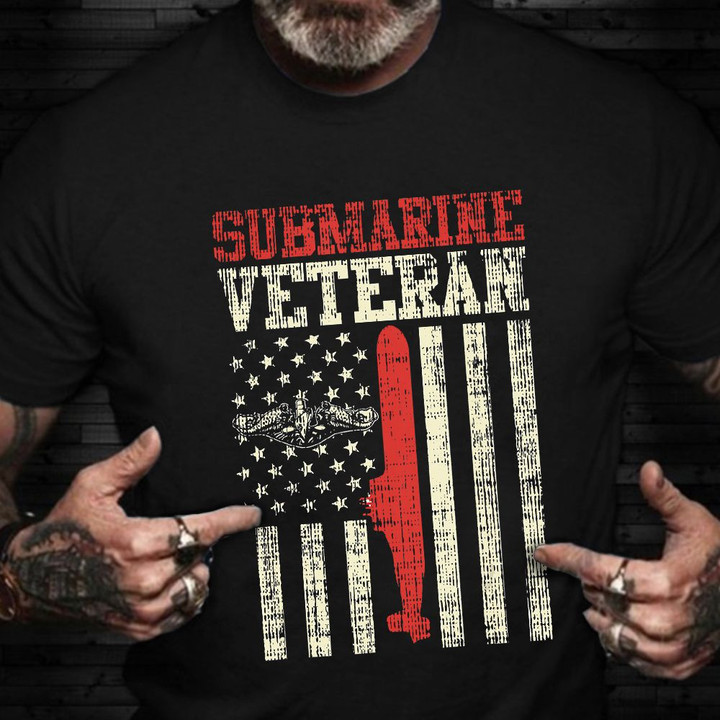 Submarine Veteran American Flag T-Shirt US Navy Vintage Military Shirts Retired Military Gifts