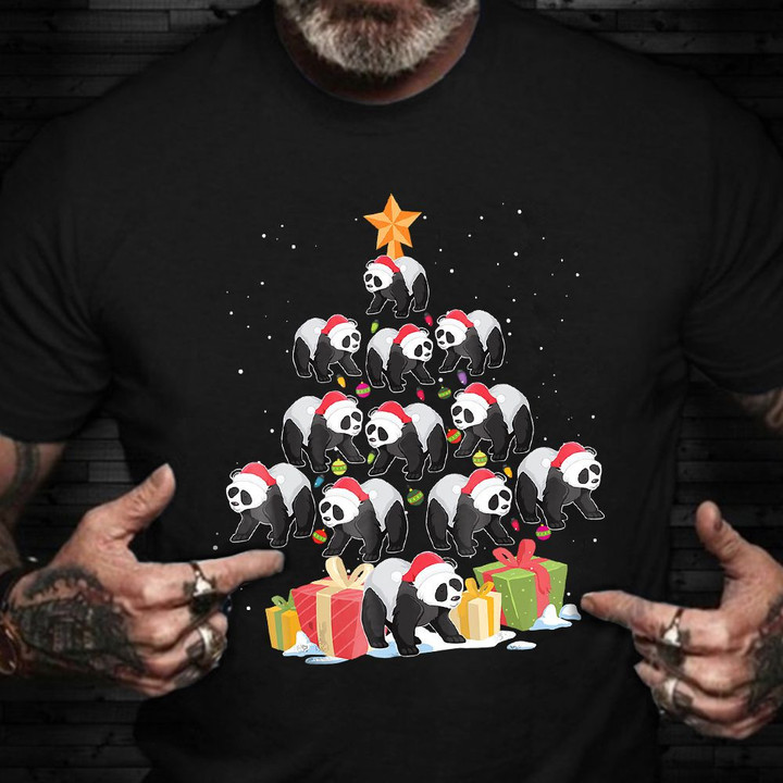 Pandas Christmas T-Shirt Cute Women's Christmas Shirt Xmas Gift For Girlfriend