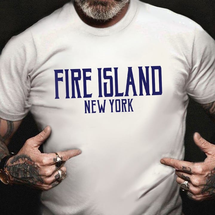Fire Island New York Shirt Navy Blue Print Vintage T-Shirt Gifts For Uncle