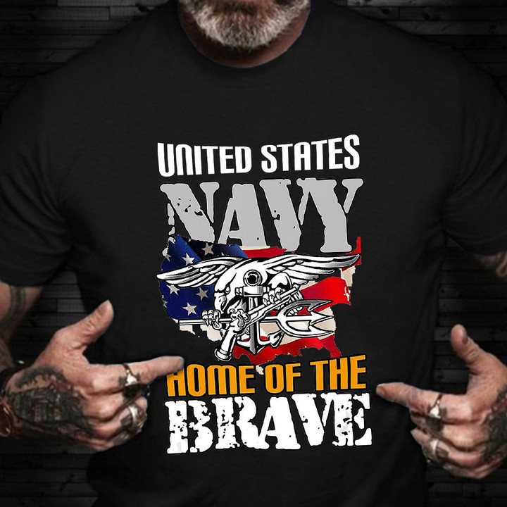 United States Navy Home Of The Brave Shirt Eagle American Flag T-Shirt Gifts For Navy