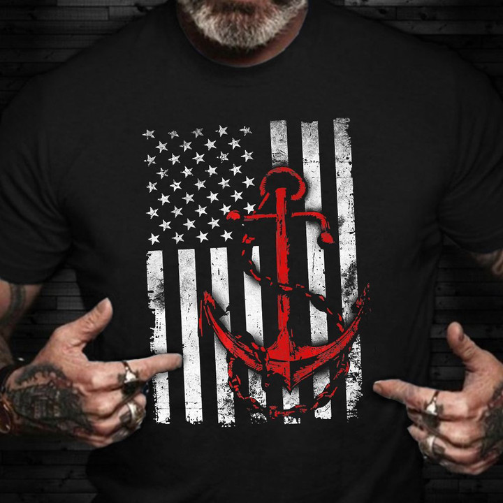 American Flag Anchor Shirt Navy Military Vintage T-Shirt Gifts For Navy Sailors
