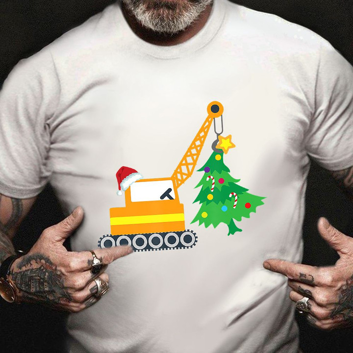 Crane Truck Digger Christmas Tree Shirt Cute Christmas T-Shirt Christmas Gift Ideas For Brother