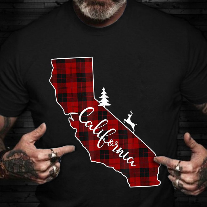 Red Plaid California State Shirt Merry Christmas T-Shirt Christmas Gifts For Women