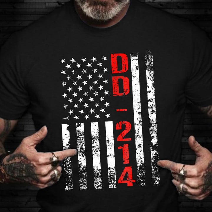DD-214 American Flag T-Shirt Veterans Day USA Old Vintage Shirts Military Dad Gifts