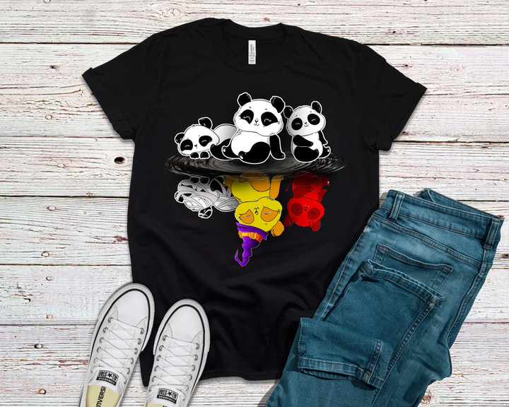 Three Pandas Reflection Halloween T-Shirt Cute Halloween Shirts For Ladies Adults Gifts