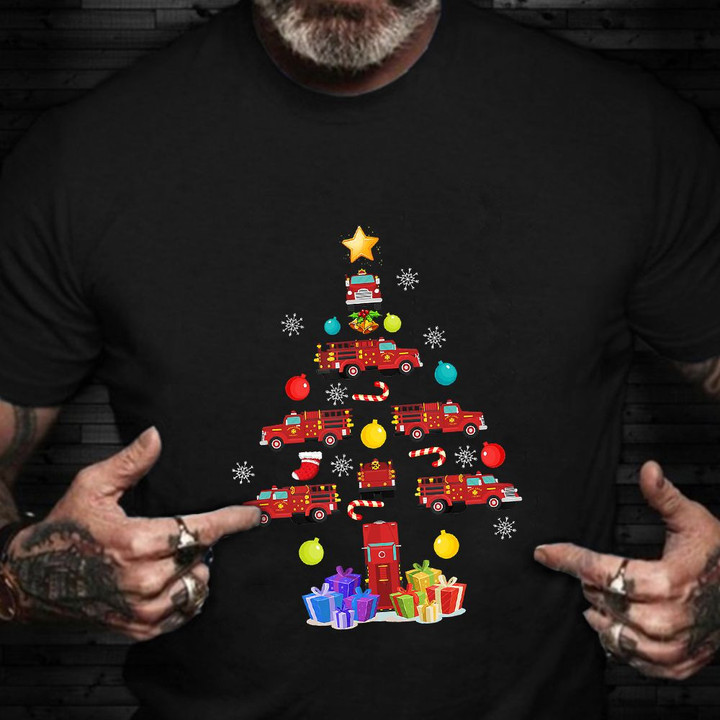 Firefighter Truck Christmas T-Shirt Christmas Gift For Firefighter Husband Ideas