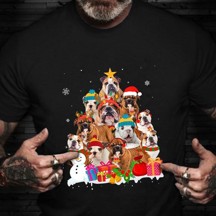 Bulldog Xmas Shirt Dog Graphic Tee Christmas T-Shirt Christmas Gift For Friend Female