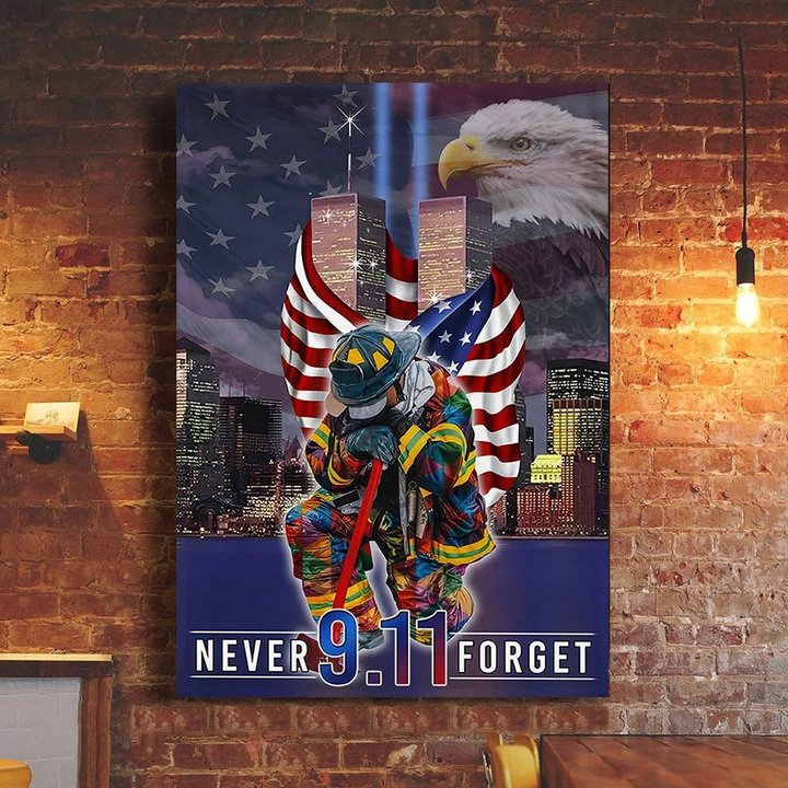 Firefighters 9.11 Never Forget Poster Memorial Patriot Day Decorative Remembrance Fireman Gift