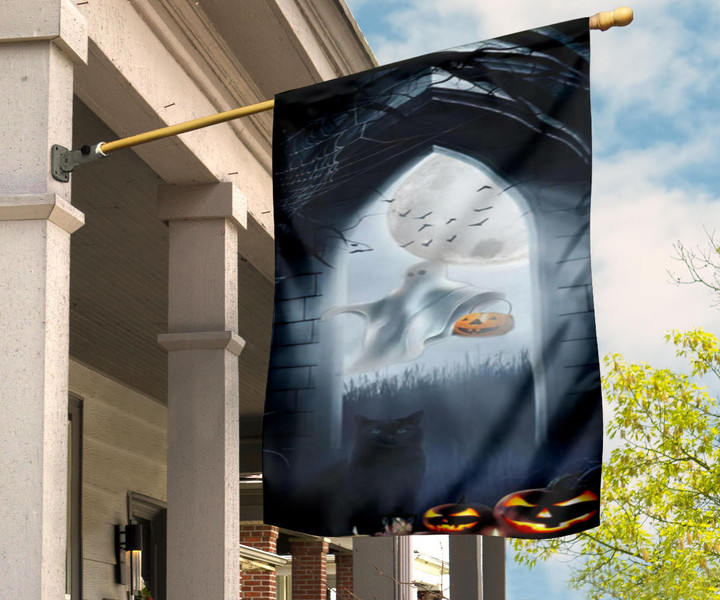 Black Cat And Ghosts Halloween Flag Cat Lover Halloween Decorations Outdoor