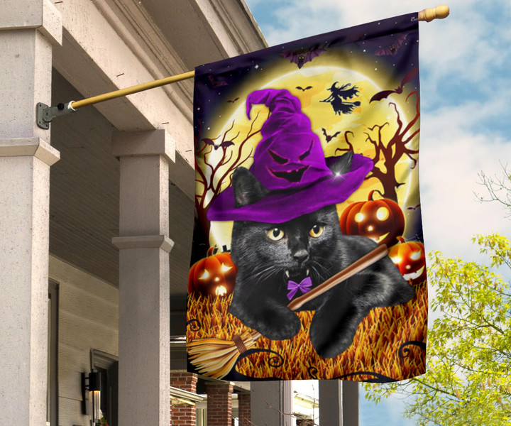 Black Cat Witch With Halloween Moon Flag Halloween Front Yard Ideas Gift For Cat Lovers