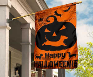 Dachshund Pumpkin Happy Halloween Flag Dachshund Lover Halloween Party Ideas Outdoor