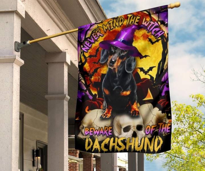 Never Mind The Witch Beware Of The Flag Halloween Front Yard Ideas Dachshund Lovers Gifts