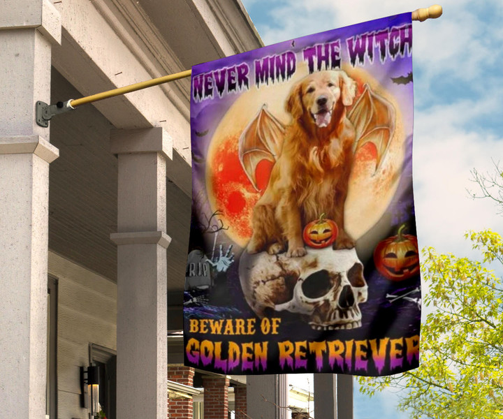 Never Mind The Witch Beware Of The Golden Retriever Flag Dog Theme Halloween Decor For Outside