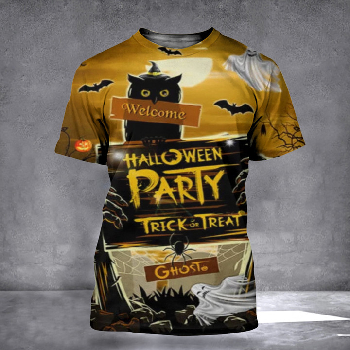 Owl Welcome Halloween Party Trick Or Treat 3D Shirt Halloween Themed T-Shirt Gift For Cousin