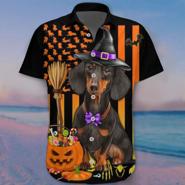 Dachshund Witch Halloween Hawaii Shirt Dachshund Owner Best Halloween Clothing Mens