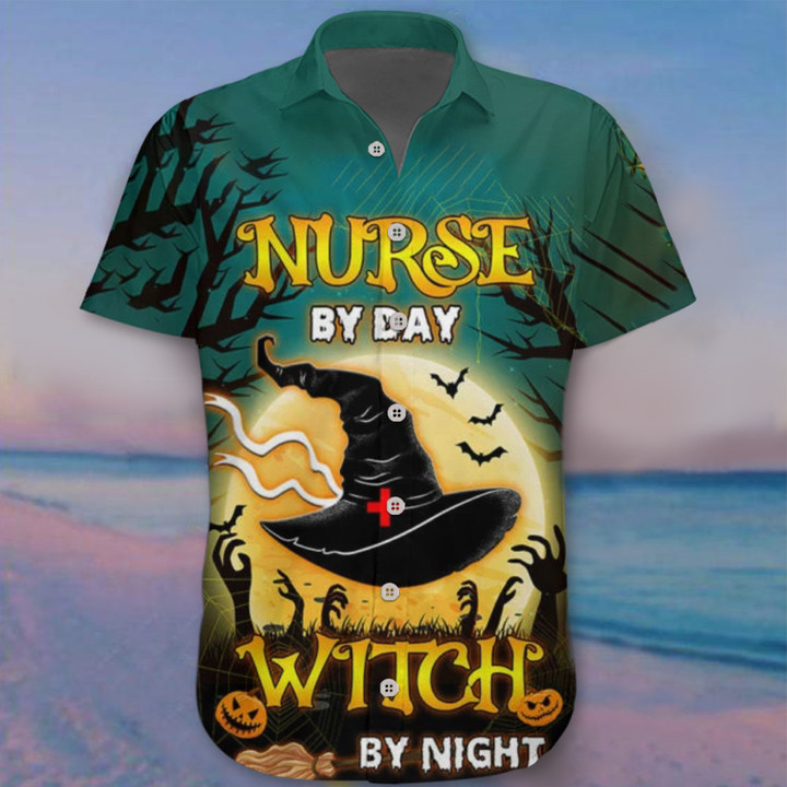 Nurse By Day Witch By Night Hawaii Shirt Funny Halloween Happy Clothing Gift For Nurse