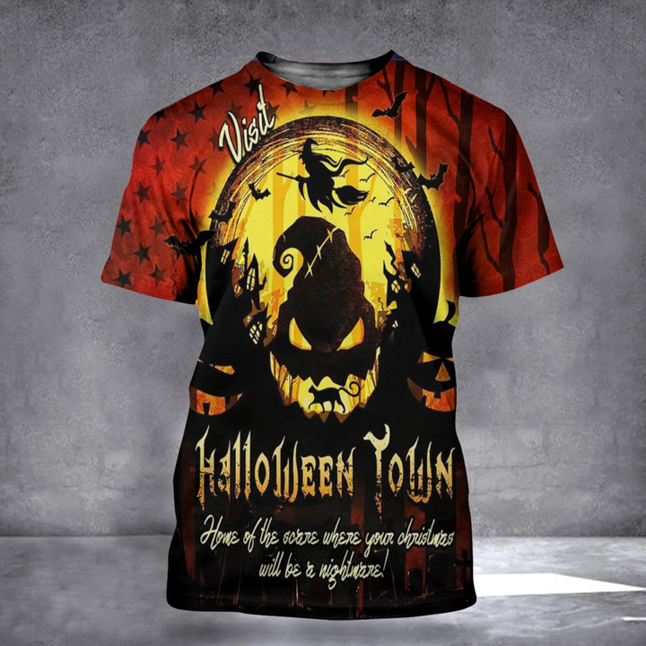 Black Cat Pumpkin Visit Halloween Town T-Shirt Mens Womens Halloween Shirts For Adults