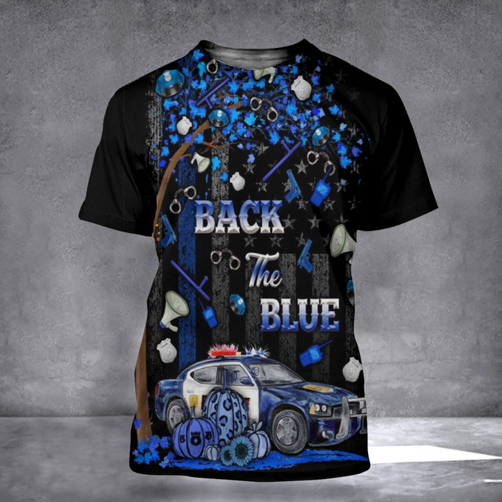 Back The Blue Shirt Police Car Pumpkin Halloween Support Law Enforcement Gifts For Him