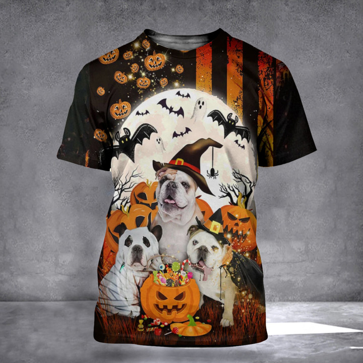 Bulldog Pumpkin 3D Halloween Shirt Spirit Halloween Apparel Bulldog Themed Gifts