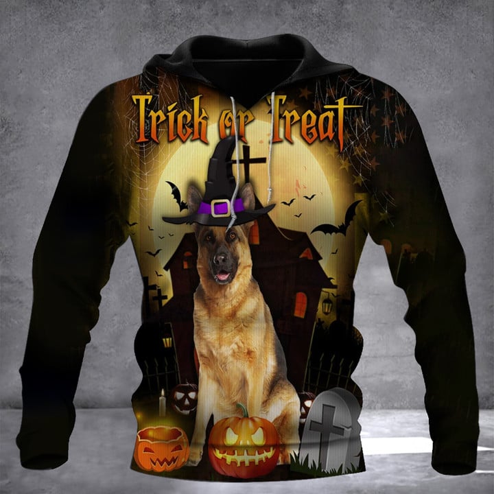 German Shepherd Trick Or Treat 3D Halloween Hoodie Pumpkin Dog Mens Halloween Clothes