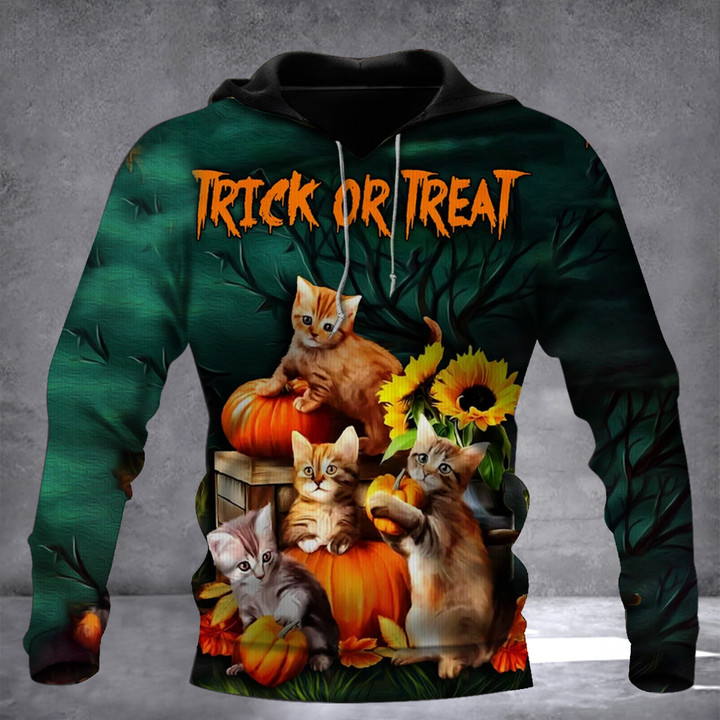 Cat Halloween Hoodie Women's Trick Or Treat Pumpkin Sunflower Cat Themed Clothing