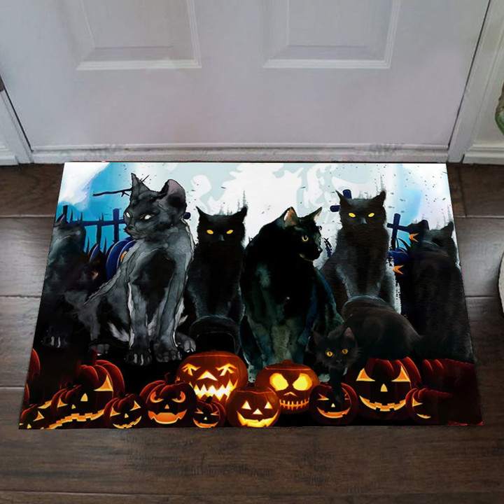 Black Cats Halloween Doormat Scary Horror Cats Mats Front Door Halloween Decor