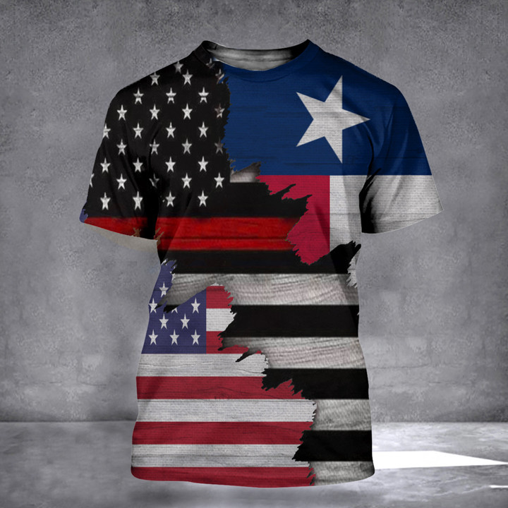 Thin Red Line Texas And American Flag Shirt Honor Firefighter Texan Patriotic Clothing