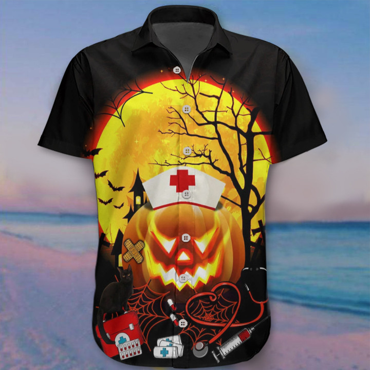 Nurse Pumpkin Halloween Hawaii Shirt Funny Pumpkin Halloween Apparel Nurse Gifts Ideas
