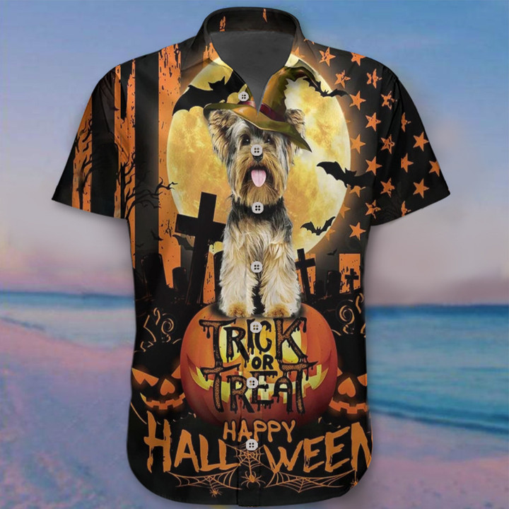Yorkshire Terrier Trick Or Treat Happy Halloween Hawaiian Shirt Dog Themed Halloween Shirts