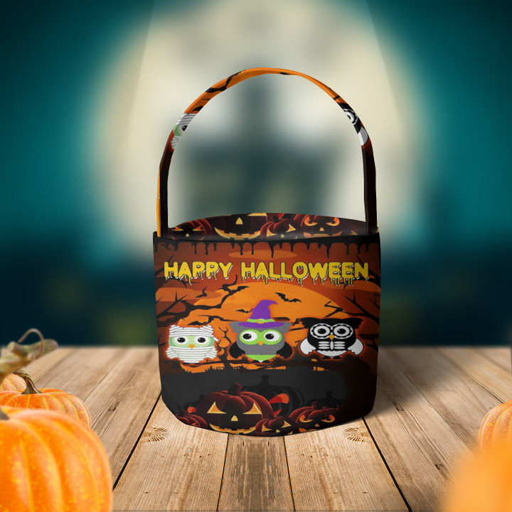 Owl Costume Pumpkin Happy Halloween Basket Bag Cute Fabric Halloween Baskets For Candy
