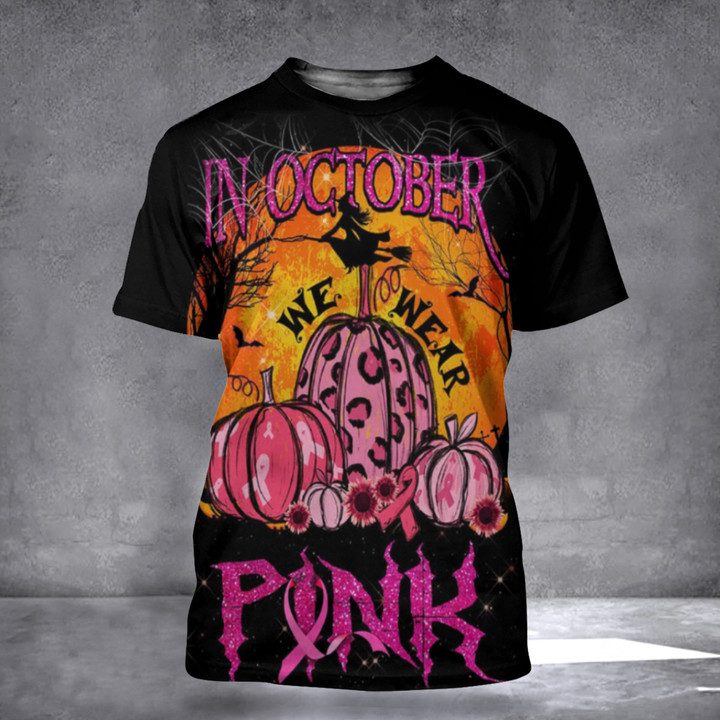 In October We Wear Pink Shirt Breast Cancer Awareness Halloween T-Shirt Presents