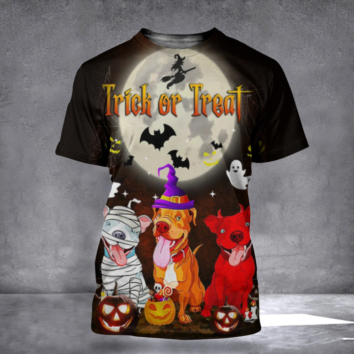 Pitbull Trick Or Treat Shirt Funny Dog Scary Halloween Tee Shirts Gifts For Pitbull Lovers