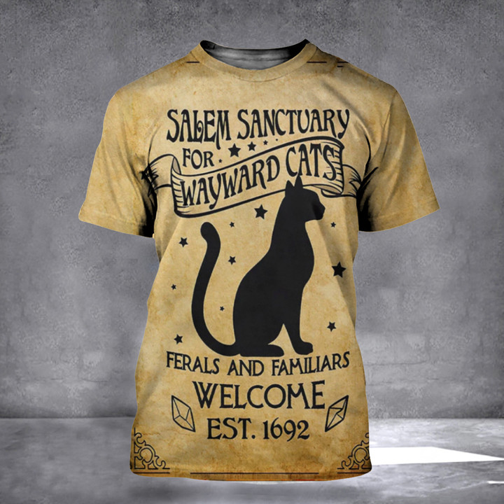 Salem Sanctuary For Wayward Cats Ferals And Familiars Welcome Shirt Funny Halloween Gifts