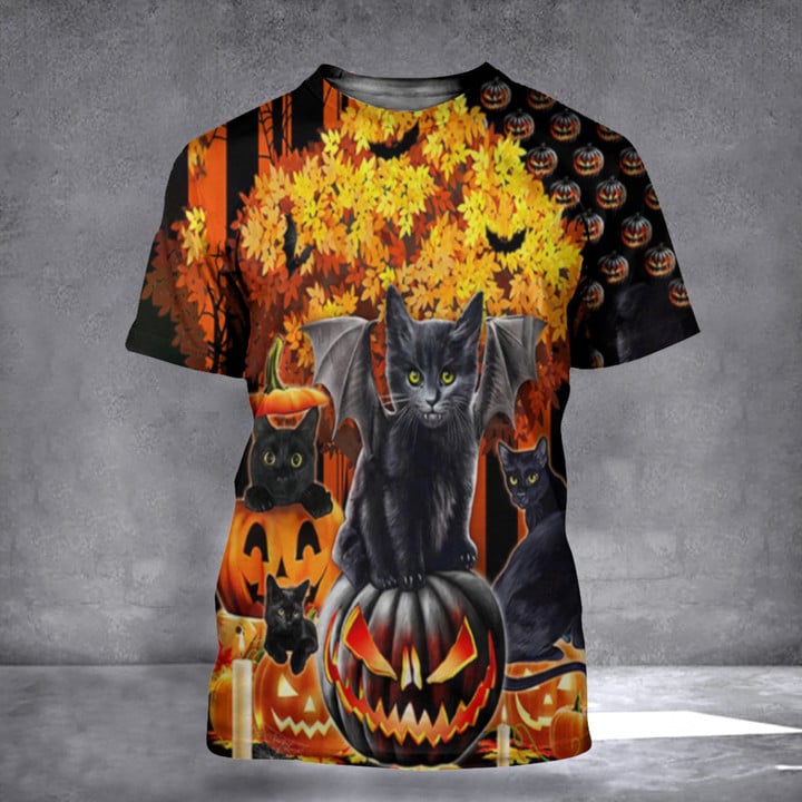 Black Cat Happy Halloween T-Shirt Couple Halloween Shirts Gifts For Uncle